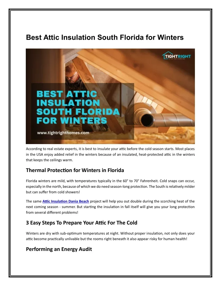 best attic insulation south florida for winters