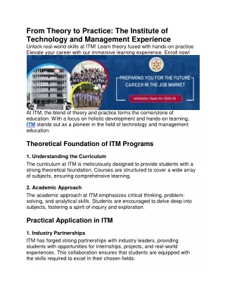 From Theory to Practice: The Institute of Technology and Management Experience