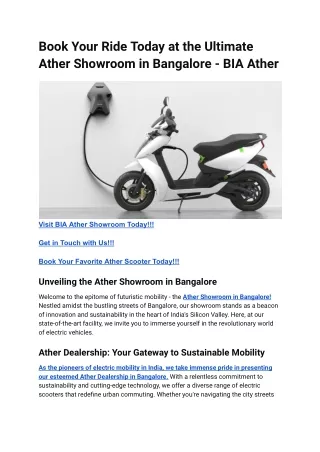 Book Your Ride Today at the Ultimate Ather Showroom in Bangalore - BIA Ather