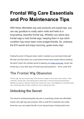 Frontal Wig Care Essentials and Pro Maintenance Tips