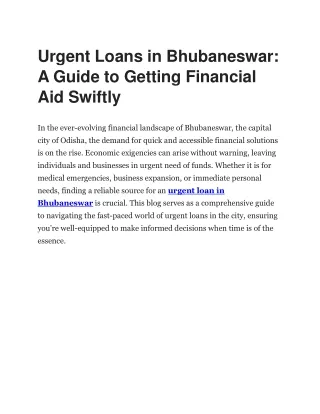 Urgent Loans in Bhubaneswar