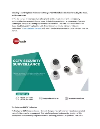 Tektronix Technologies' CCTV Installation Solutions in Dubai, Abu Dhabi, and Across the UAE