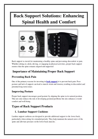 Back Support Solutions Enhancing Spinal Health and Comfort