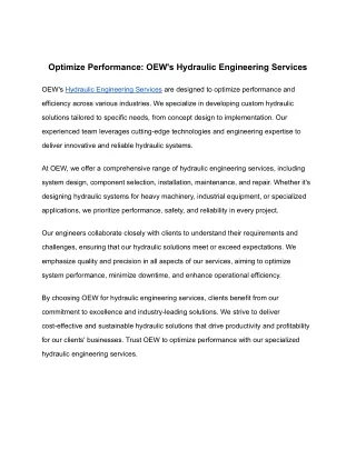 OEW's Hydraulic Engineering Services