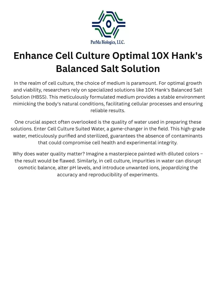 enhance cell culture optimal 10x hank s balanced