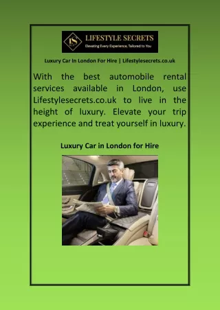 Luxury Car In London For Hire Lifestylesecrets co uk