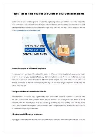 Top 5 Tips to Help You Reduce Costs of Your Dental Implants