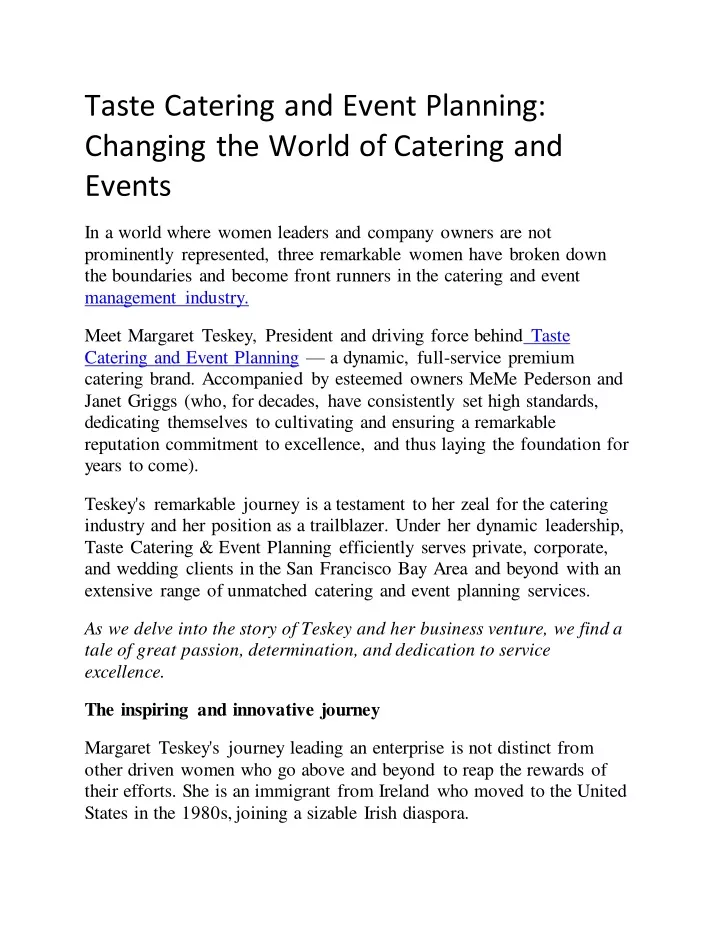 taste catering and event planning changing