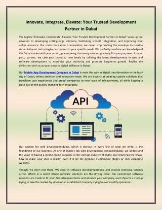 Innovate, Integrate, Elevate: Your Trusted Development Partner in Dubai