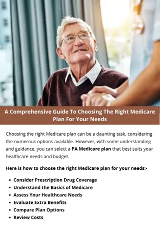 A Comprehensive Guide To Choosing The Right Medicare Plan For Your Needs