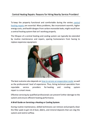 Central Heating Repairs Reasons for Hiring Nearby Service Providers! 08-05-2024