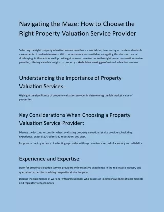 Navigating the Maze: How to Choose the  Right Property Valuation Service Provide