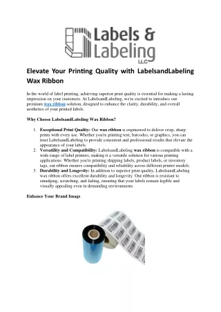 Elevate Your Printing Quality with LabelsandLabeling Wax Ribbon