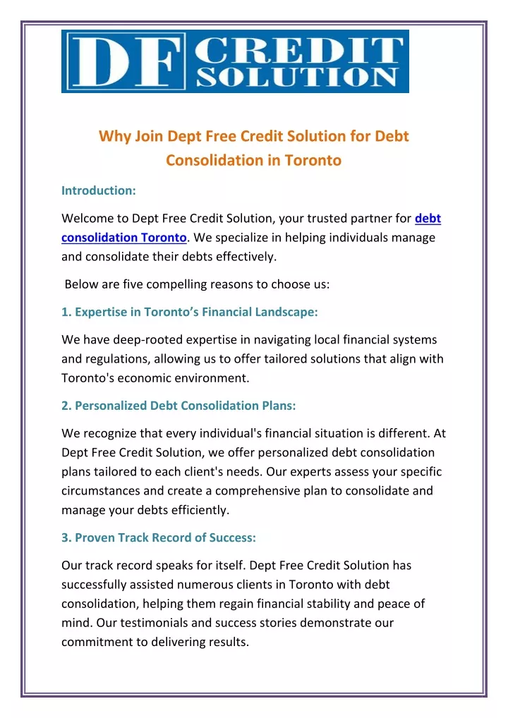 why join dept free credit solution for debt