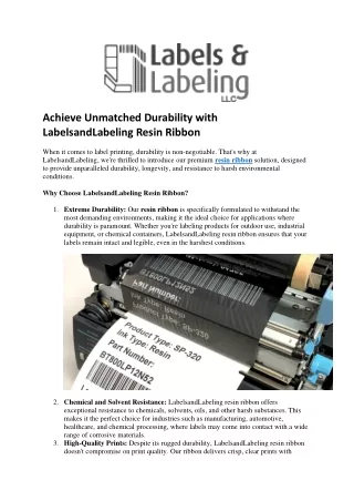 Achieve Unmatched Durability with LabelsandLabeling Resin Ribbon