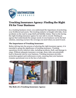 Trucking Insurance Agency - Finding the Right Fit for Your Business