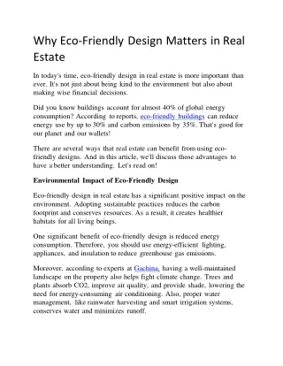 why eco friendly design matters in real estate