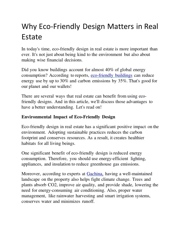 why eco friendly design matters in real estate