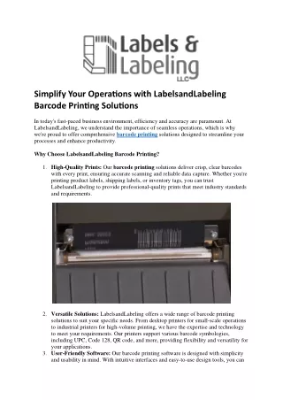 Simplify Your Operations with LabelsandLabeling Barcode Printing Solutions