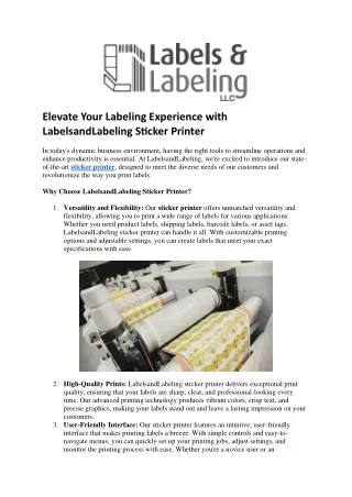 Elevate Your Labeling Experience with LabelsandLabeling Sticker Printer