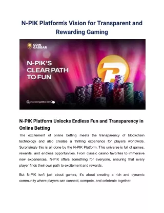 N-PIK Platform's Vision for Transparent and Rewarding Gaming