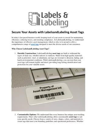 Secure Your Assets with LabelsandLabeling Asset Tags