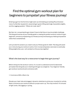 Find the optimal gym workout plan for beginners to jumpstart your fitness journey!