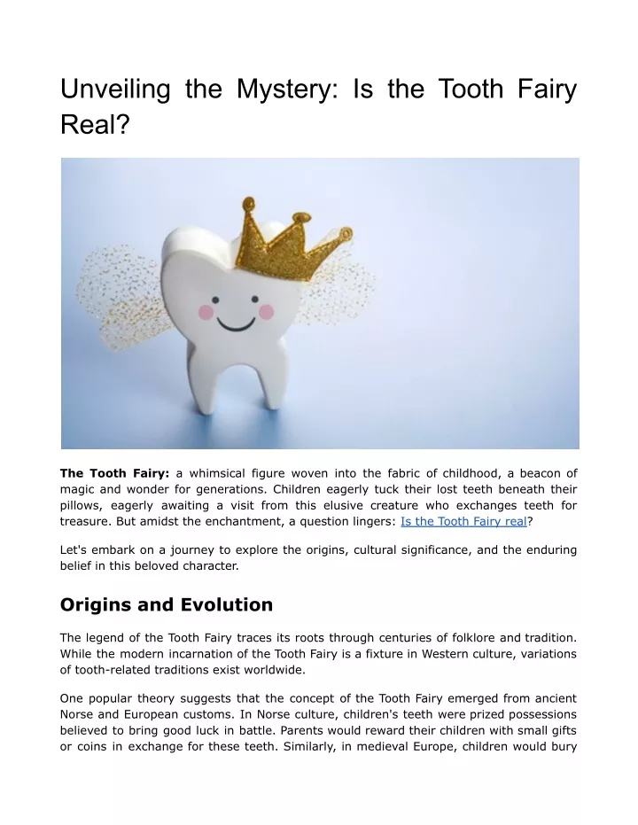 unveiling the mystery is the tooth fairy real