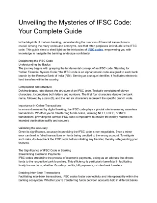 Unveiling the Mysteries of IFSC Code_ Your Complete Guide