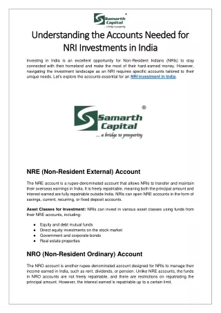 Understanding the Accounts Needed for NRI Investments in India