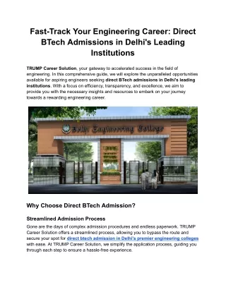 Fast-Track Your Engineering Career_ Direct BTech Admissions in Delhi's Leading Institutions