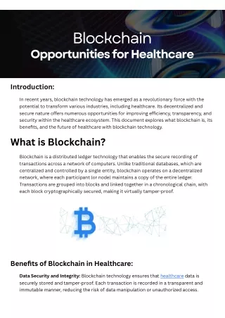 Blockchain  Opportunities for Healthcare