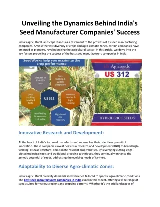 Unveiling the Dynamics Behind India's Seed Manufacturer Companies' Success