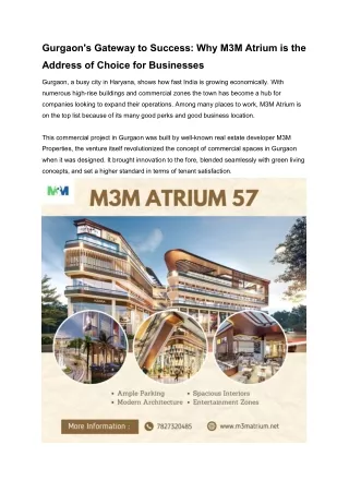 Gurgaon's Gateway to Success Why M3M Atrium is the Address of Choice for Businesses