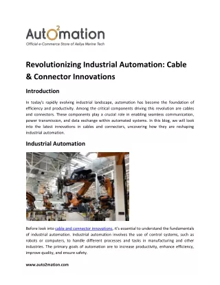 Revolutionizing Industrial Automation  Cable & Connector Innovations