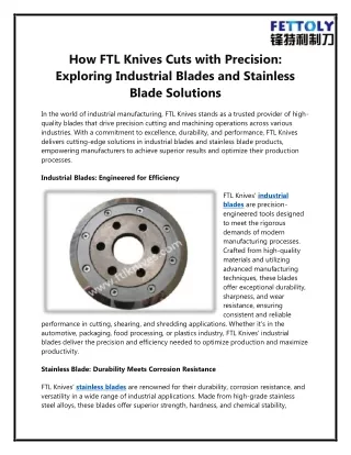 How FTL Knives Cuts with Precision Exploring Industrial Blades and Stainless Blade Solutions