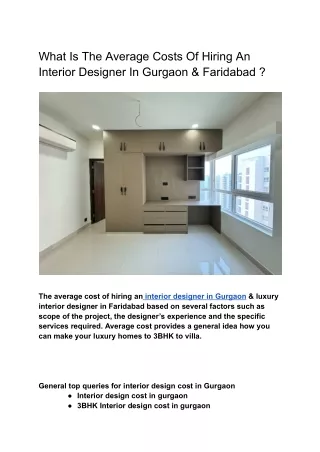 What Is The Average Costs Of Hiring An Interior Designer In Gurgaon & Faridabad