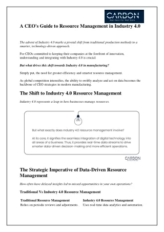A CEO’s Guide to Resource Management in Industry 4.0