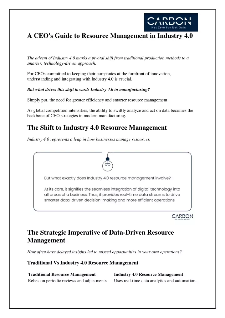 a ceo s guide to resource management in industry