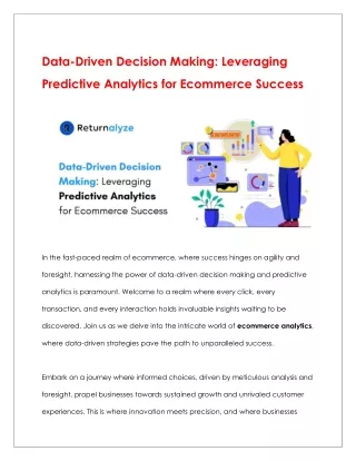 Data-Driven Decision Making: Leveraging Predictive Analytics for Ecommerce