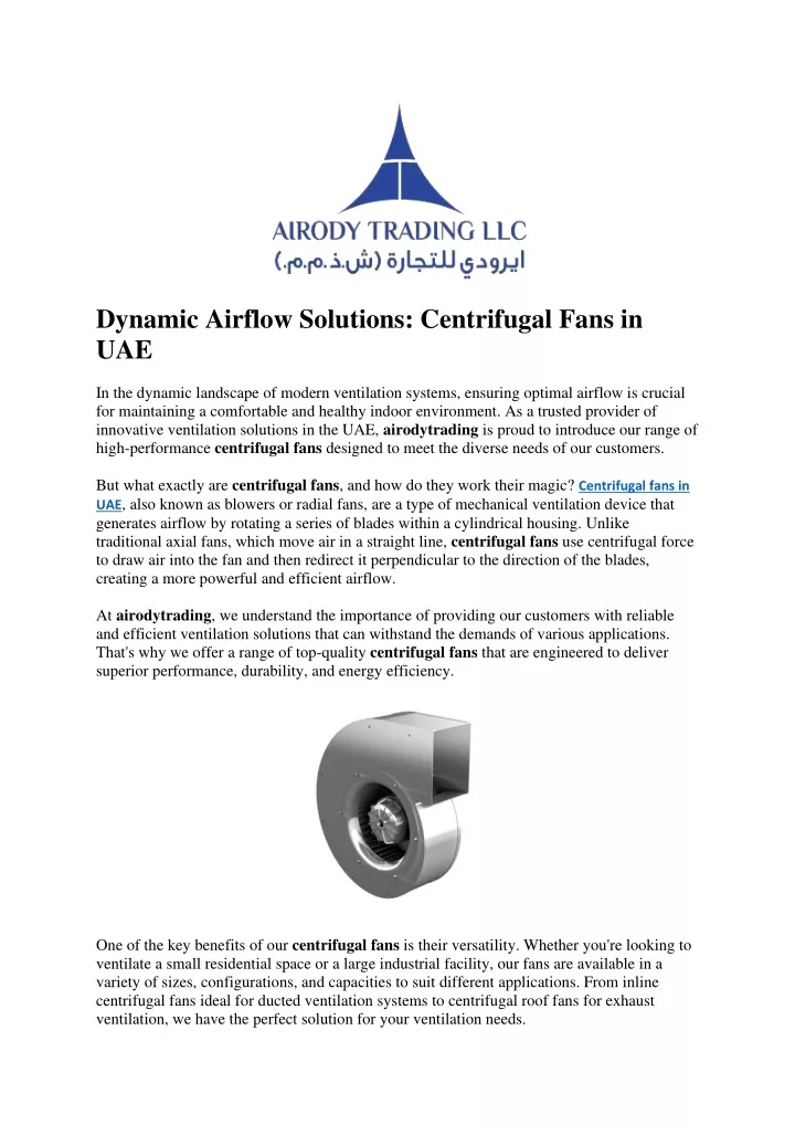 dynamic airflow solutions centrifugal fans in uae