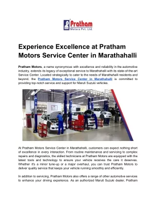 Experience Excellence at Pratham Motors Service Center in Marathahalli