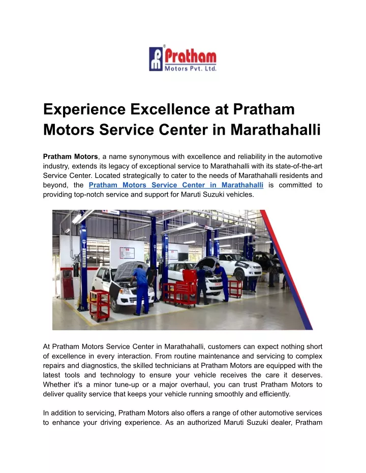 experience excellence at pratham motors service