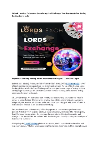 Unlock Limitless Excitement: Introducing Lord Exchange, Your Premier Online Bett