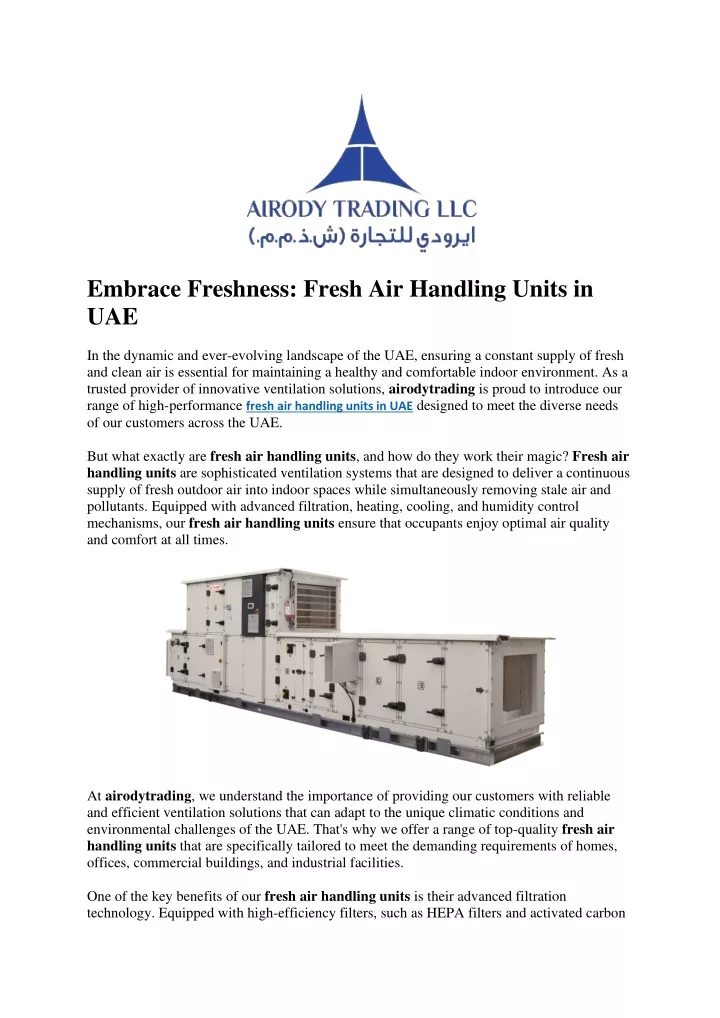 embrace freshness fresh air handling units in uae