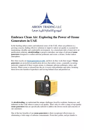 Embrace Clean Air Exploring the Power of Ozone Generators in UAE