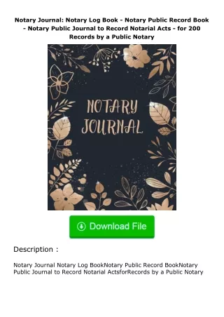✔️download⚡️ (pdf) Notary Journal: Notary Log Book - Notary Public Record Book