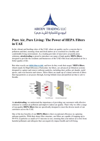 Pure Air, Pure Living The Power of HEPA Filters in UAE