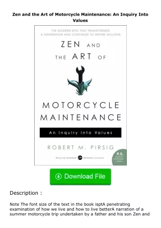 (❤️pdf)full✔download Zen and the Art of Motorcycle Maintenance: An Inquiry Int