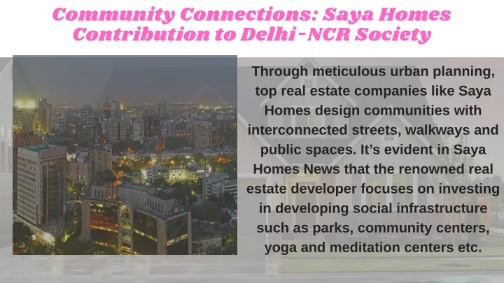 community connections saya homes contribution